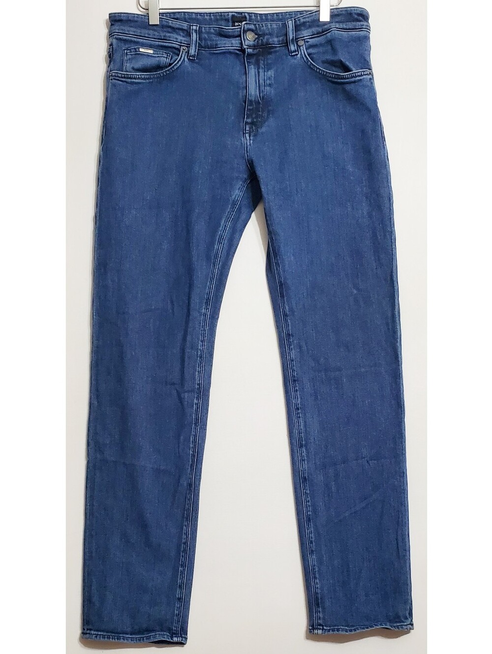 Boss Hugo Boss sz 34/32 straight leg jeans slim fit blue stretch pockets preppy